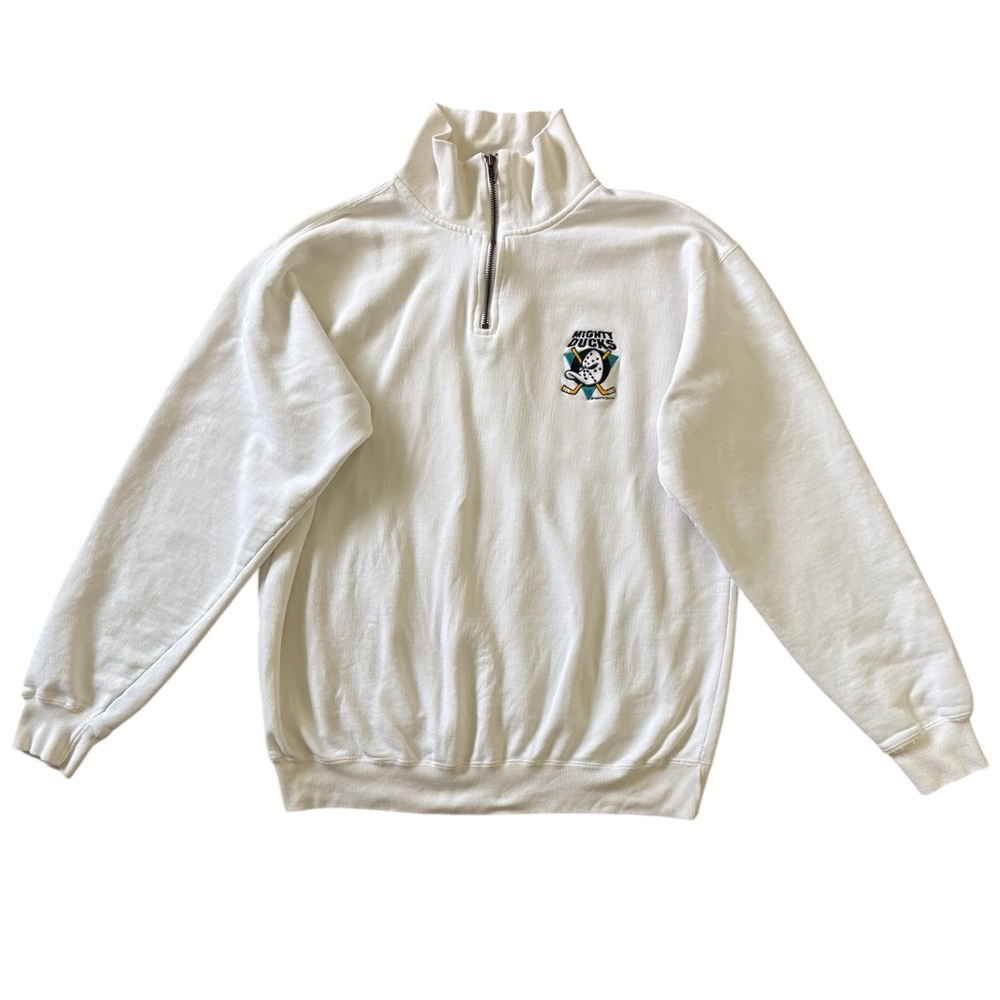 Vintage Mighty Ducks HRLA Made in USA 1/4 Zip Sweatshirt White Sz M